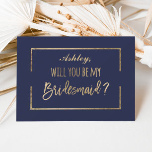 Invitation Chic or cadre script marine être ma demoiselle d'h