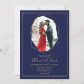 Invitation Chic or cadre terrarium marine bleu photo mariage (Devant)