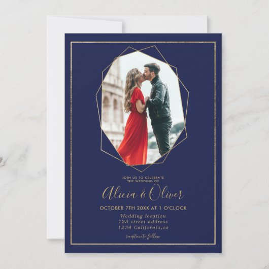 Invitation Chic or cadre terrarium marine bleu photo mariage (Devant)