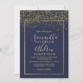 Invitation Chic or confetti marine bleu typographie mariage (Devant)