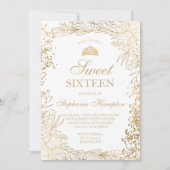 Invitation Chic or floral blanc Tiara chic Sweet 16 (Devant)