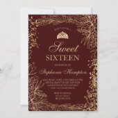 Invitation Chic or floral bordeaux Tiara chic Sweet 16 (Devant)