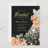 Invitation Chic or floral mariage gobe noir nage douche (Devant)