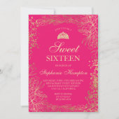 Invitation Chic or floral néon rose Tiara chic Sweet 16 (Devant)