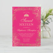 Invitation Chic or floral néon rose Tiara chic Sweet 16 (Debout devant)