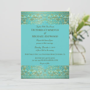 Invitation Chic or Gold Paisley et Aqua Blue