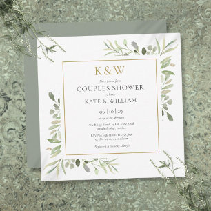 Invitation Chic or Monogramme Verdure Couples Carré douche