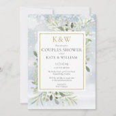 Invitation Chic or Monogramme verdure Couples d'hiver Douche (Devant)