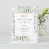 Invitation Chic or Monogramme verdure Couples d'hiver Douche (Debout devant)