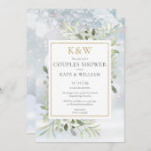 Invitation Chic or Monogramme verdure Couples d'hiver Douche (Devant / Derrière)