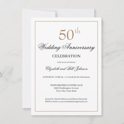 Invitation Chic Or Noir 50e Anniversaire de Mariage (Devant)