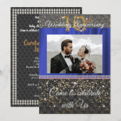Invitation Chic Or Noir et Perles 10e Anniversaire de Mariage (Devant / Derrière)