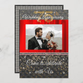 Invitation Chic Or Noir et Perles 75e Anniversaire de Mariage (Devant / Derrière)