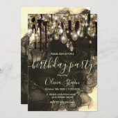 Invitation Chic or noir gouttes parties scintillant monogramm (Devant / Derrière)
