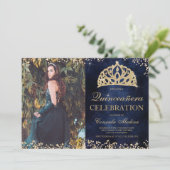 Invitation Chic or parties scintillant marine photo tiara Qui (Debout devant)