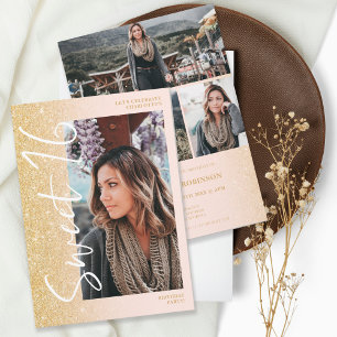 Invitation Chic or parties scintillant ombre script 4 photos