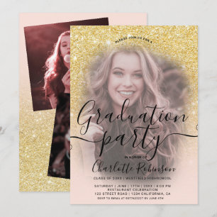 Invitation Chic or parties scintillant rose ombre 3 photos gr