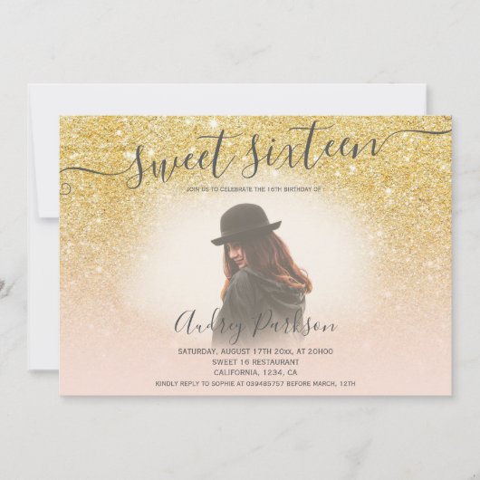 Invitation Chic or parties scintillant rose poupée poupée Swe (Devant)