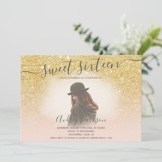 Invitation Chic or parties scintillant rose poupée poupée Swe (Debout devant)