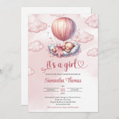 Invitation Chic or rose c'est une fille dormir ours en peluch (Devant / Derrière)