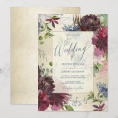 Invitation Chic or Rose d'aquarelle couleur  Floral Mariage (Devant / Derrière)