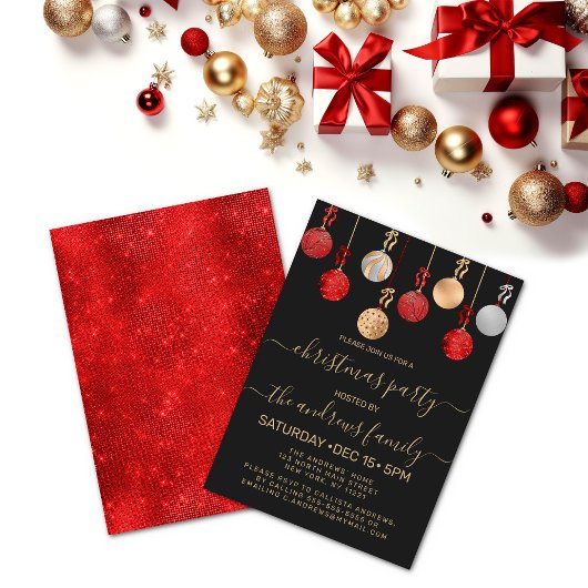 Invitation Chic or rouge Parties scintillant argent ornements