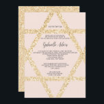 Invitation Chic or star blush rose nom hébreu Bat mitzvah<br><div class="desc">Élégant arrière - plan rose vif avec une fausse parties scintillant d'or jaune étoile de David avec Bat mitzvah de nom hébreu. Une invitation simple et chic.</div>