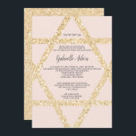 Invitation Chic or star blush rose nom hébreu Bat mitzvah<br><div class="desc">Élégant arrière - plan rose vif avec une fausse parties scintillant d'or jaune étoile de David avec Bat mitzvah de nom hébreu. Une invitation simple et chic.</div>