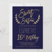 Invitation Chic or typographie marine bleu Sweet sixteen (Devant)