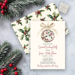 Invitation Chic Orament Exchange Red Bow Holly Berry Party