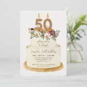 Invitation Chic Orange Automne 50e anniversaire gâteau (Debout devant)