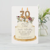Invitation Chic Orange Automne 70e anniversaire gâteau (Debout devant)