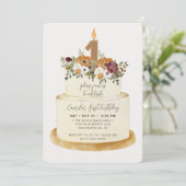 Invitation Chic Orange Automne Premier Anniversaire Gâteau (Debout devant)