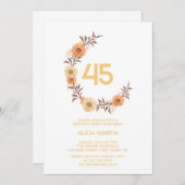 Invitation Chic Orange Fleur Botanique Or Blanc Anniversaire (Devant / Derrière)