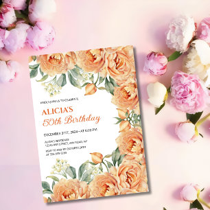 Invitation Chic Orange Peony Rustique Floral Verdure Annivers