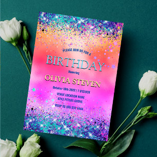 Invitation Chic orange rose irisé fausse parties scintillant