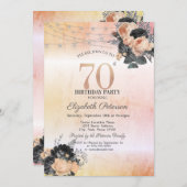 Invitation Chic Orange Rose String Lights 70e anniversaire (Devant / Derrière)