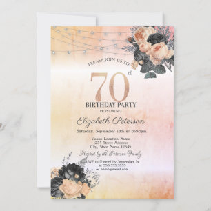 Invitation Chic Orange Rose String Lights 70e anniversaire