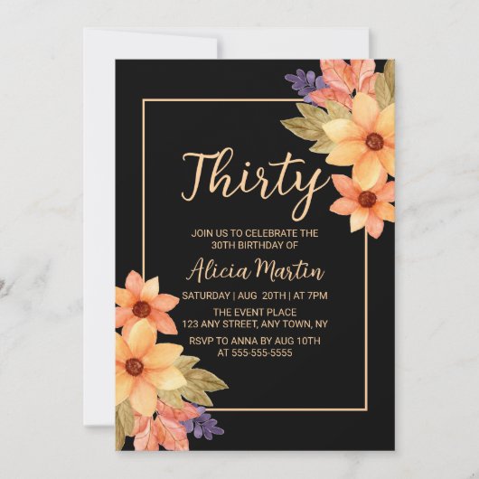 Invitation Chic Orange Rouge Chute Flora N'importe quel âge N (Devant)