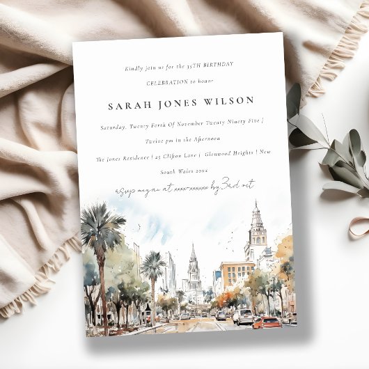 Invitation Chic Orlando Floride Skyline Aquarelle Anniversair