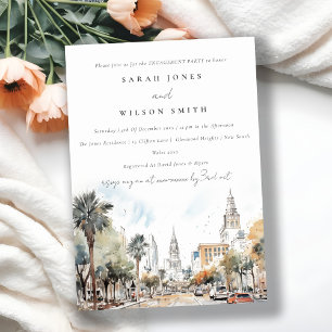 Invitation Chic Orlando Floride Skyline Fiançailles d'aquarel