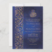 Invitation Chic Ornate Floral Gold & Blue Islamic Wedding (Devant)
