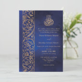 Invitation Chic Ornate Floral Gold & Blue Islamic Wedding (Debout devant)
