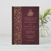 Invitation Chic Ornate Floral Gold & Burgundy Islamic Wedding (Debout devant)