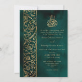 Invitation Chic Ornate Floral Gold & Green Islamic Wedding (Devant)