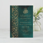 Invitation Chic Ornate Floral Gold & Green Islamic Wedding (Debout devant)