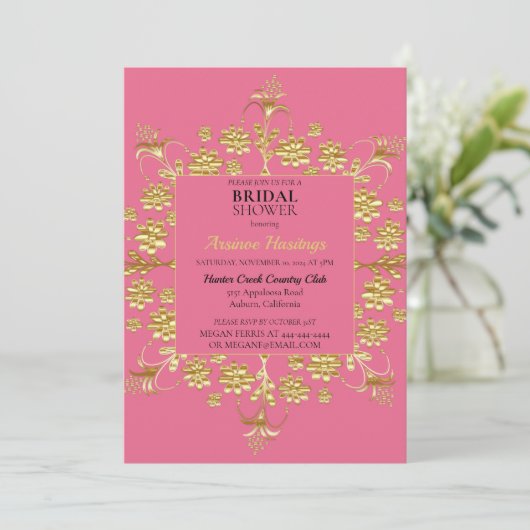 Invitation Chic Ornate Gold Floral (Debout devant)