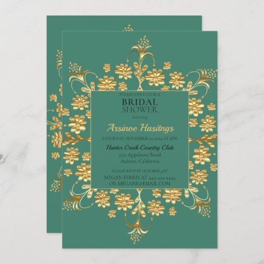 Invitation Chic Ornate Gold Floral (Devant / Derrière)