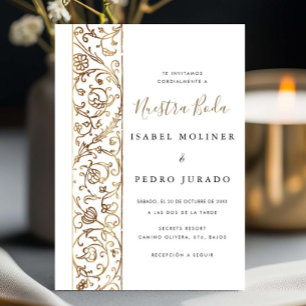 Invitation Chic Orné Floral Or Gold Nuestra Boda Mariage