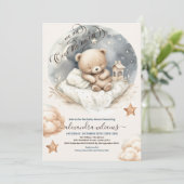 Invitation Chic Over the Moon Teddy Bear Baby shower (Debout devant)